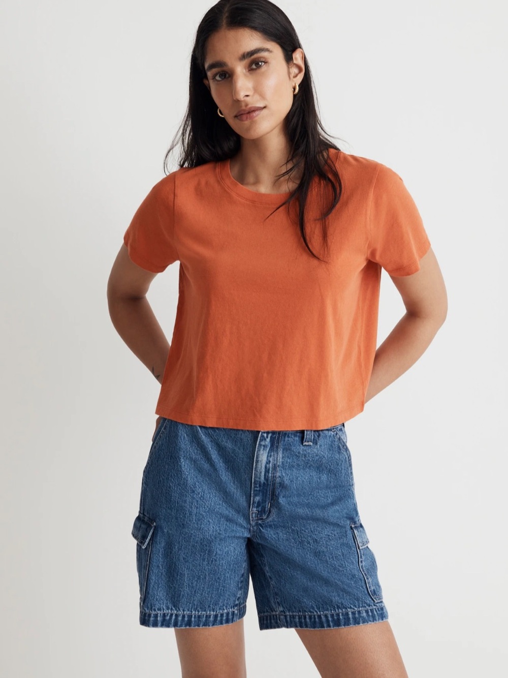 Madewell Softfade Cotton Boxy Crop Tee Copperwashed Orange